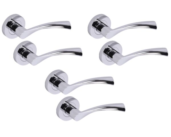 3 Sets Lobo Lever On Round Rose Door Handles - Polished Chrome