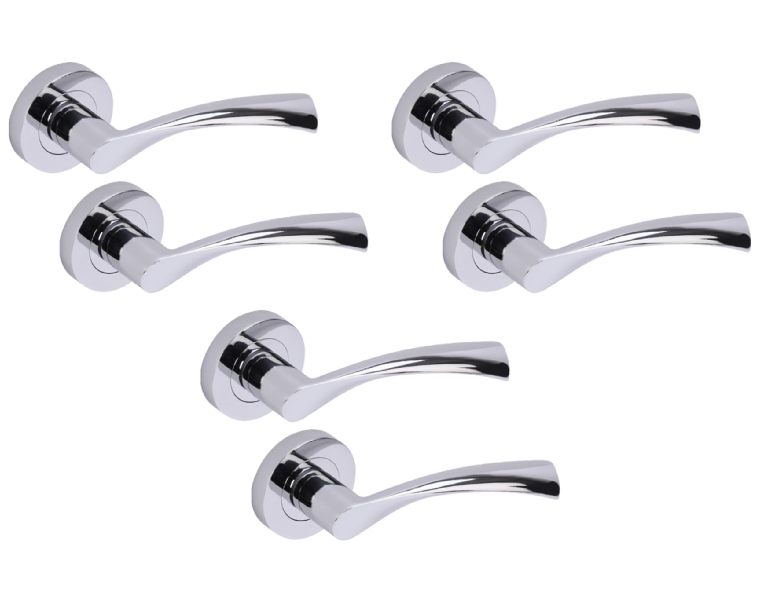 3 Sets Lobo Lever On Round Rose Door Handles - Polished Chrome