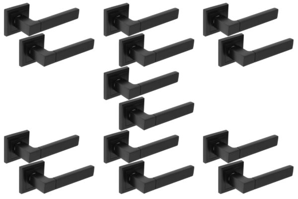 7 Sets Reno Lever On Square Rose Door Handles - Black Matt