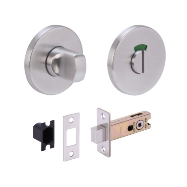 SSS Bathroom Toilet Door Kit - Turn with Indicator Release - Satin Stainless Steel - 76mm Bolt (57mm Backset)