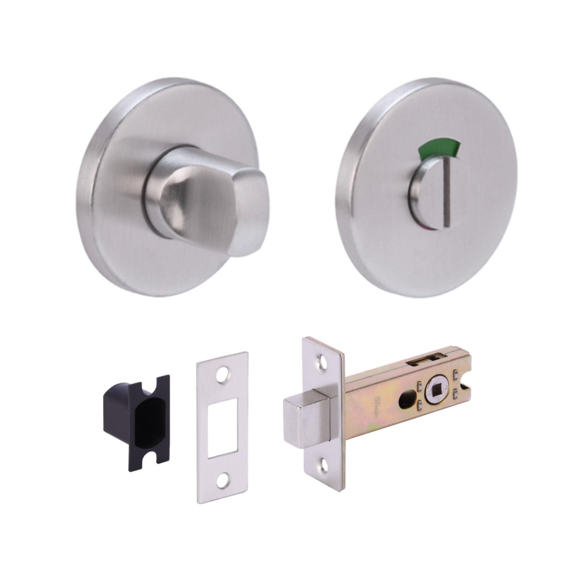 SSS Bathroom Toilet Door Kit - Turn with Indicator Release - Satin Stainless Steel - 76mm Bolt (57mm Backset)