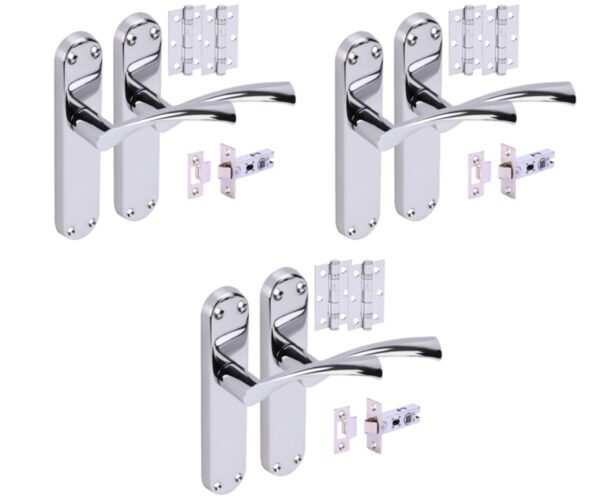3 Sets Lobo Internal Door Handles on Backplate Lever Latch Door Packs (76mm) - Polished Chrome