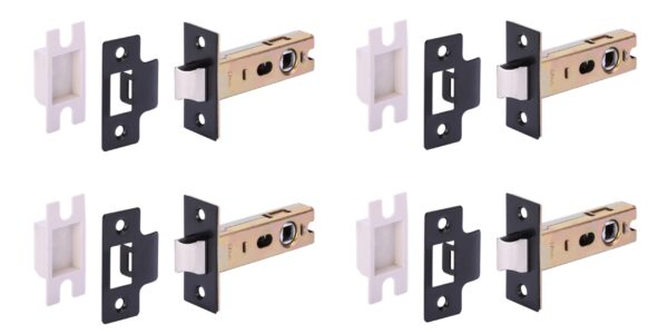 4 Pack 76mm / 3 inch Black Matt Tubular Mortice Latch - 57mm Backset