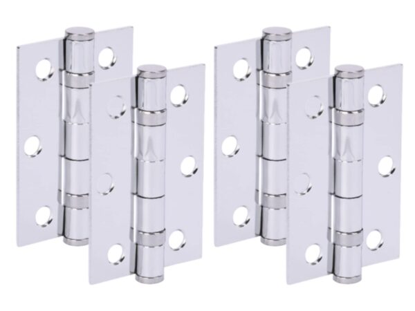 Door Hinges 2 Pairs 76mm / 3 inch Ball Bearing, with Screws - Polished Chrome