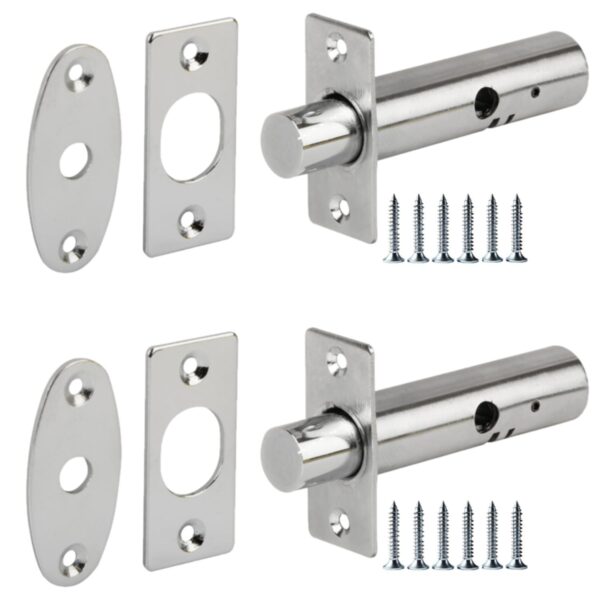 2 Pack Mortice Security Door Bolts, 60mm Rack Bolt - Silver Nickel Plated
