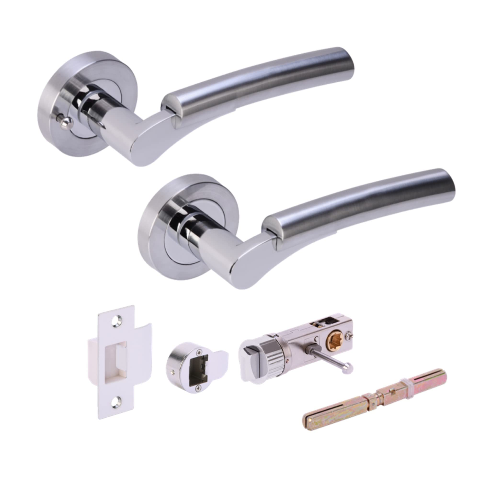 Raida Privacy Lever On Round Rose Door Handles, with Bullet Privacy Latch - Polished/Satin Chrome