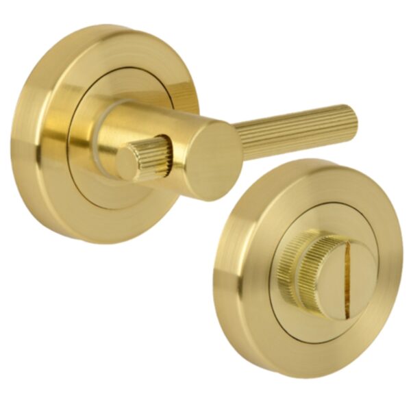 Linear Bar Designer Bathroom Thumb Turn and Release Set - Satin Brass