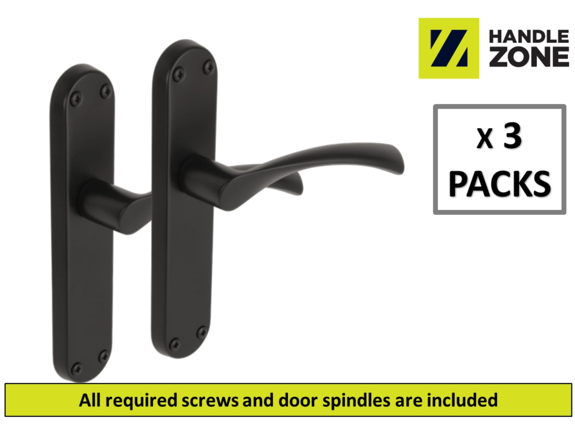 3 Pairs Lobo Black Matt Lever Latch Door Handle Set on Long Backplate - Image 2