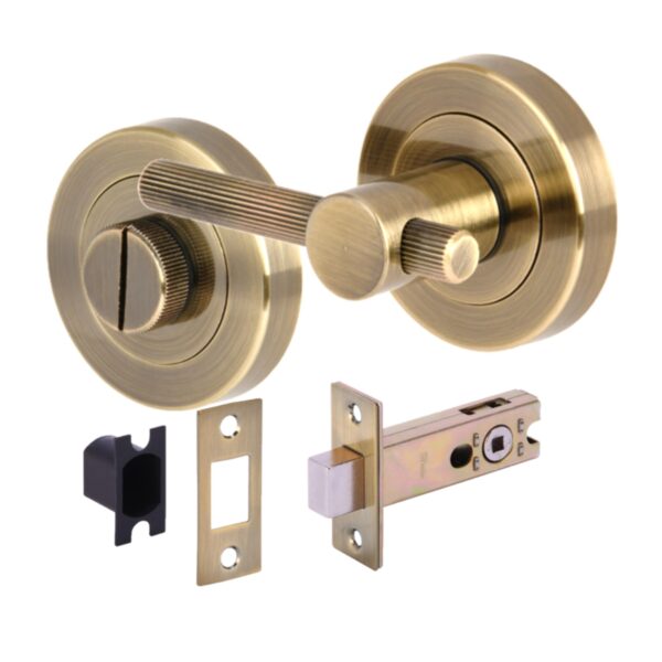Linear Bar Designer Bathroom Toilet Door Thumb Turn and Release Deadbolt Kit - Antique Bronze - 76mm Bolt with 57mm Backset