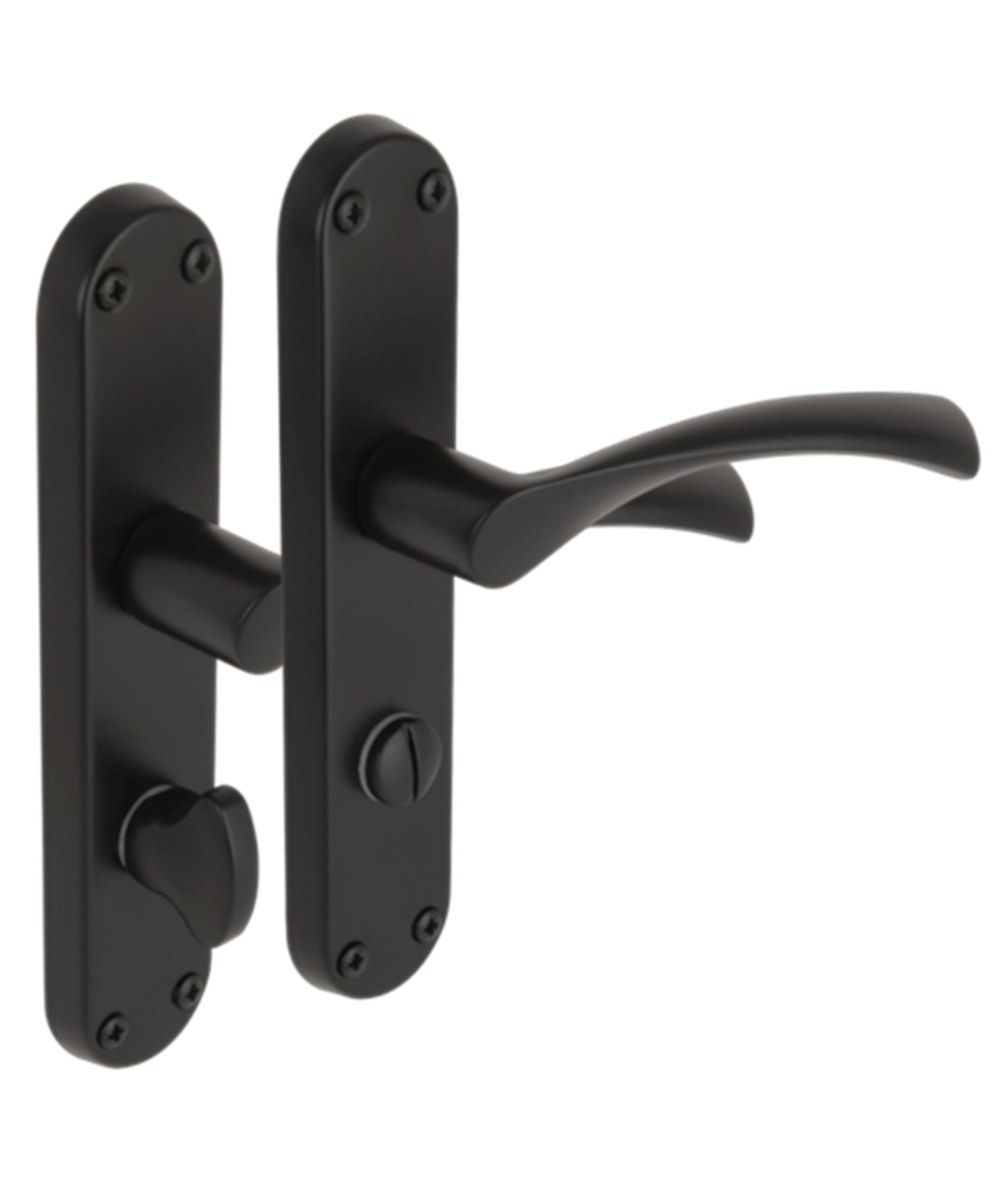 1 Pair of Lobo Black Matt Bathroom Door Handle Set on Long Backplate - Image 2