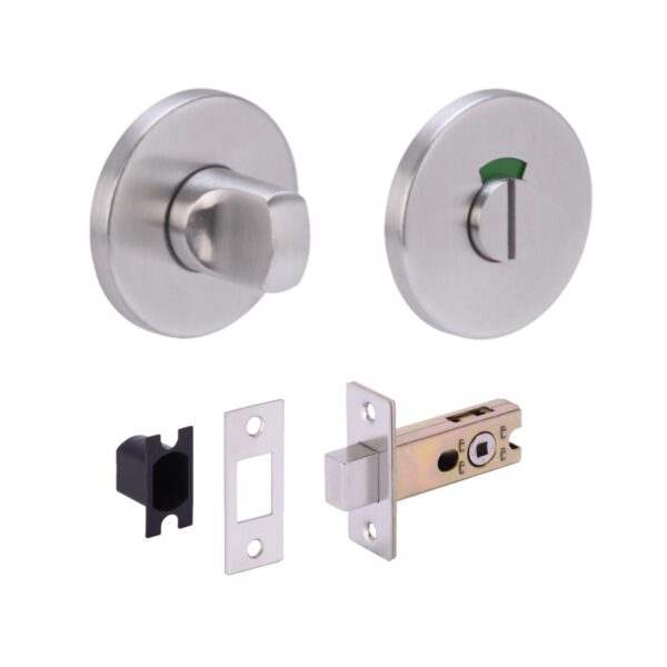 SSS Bathroom Toilet Door Kit - Turn with Indicator Release - Satin Stainless Steel - 65mm Bolt (45mm Backset)