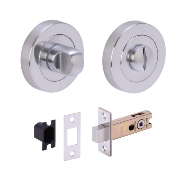 Bathroom Toilet Door Thumb Turn and Release Deadbolt Kit - Satin Chrome - 76mm Bolt with 57mm Backset