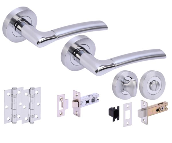 Columba Door Handles on Rose Bathroom Deadbolt Pack (65mm) - Polished/Satin Chrome