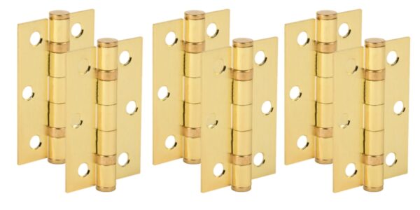 Door Hinges 3 Pairs 76mm / 3 inch Ball Bearing, with Screws - Satin Brass