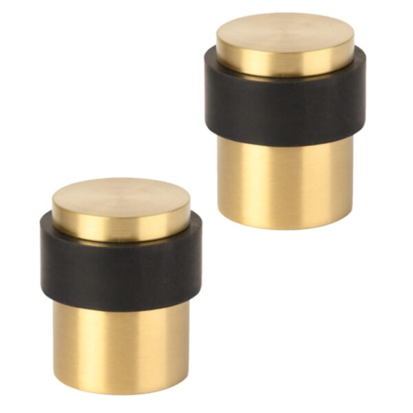 2 Pack Floor Mounted Collared Door Stops 30mm x 40mm, Concealed Fixing - Satin Brass
