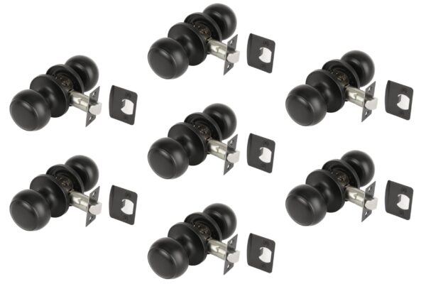 7 Sets Riva Passage Knobset, Non-Locking Interior Door Knobset, Adjustable 60-70mm Latch – Black Matt
