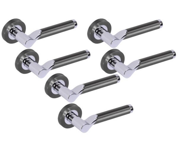 3 Sets Hydrus Premium Lever On Round Rose Door Handles - Black Nickel/Polished Chrome
