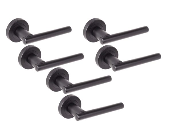 3 Sets Solus Lever On Round Rose Door Handles - Black Matt