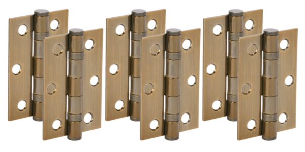 Door Hinges 3 Pairs 76mm / 3 inch Ball Bearing, with Screws - Antique Bronze