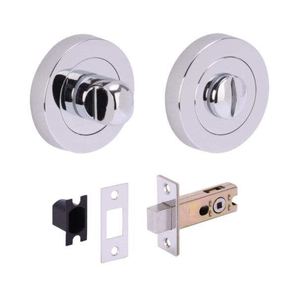 Bathroom Toilet Door Thumb Turn and Release Deadbolt Kit - Polished Chrome - 65mm Bolt with 45mm Backset