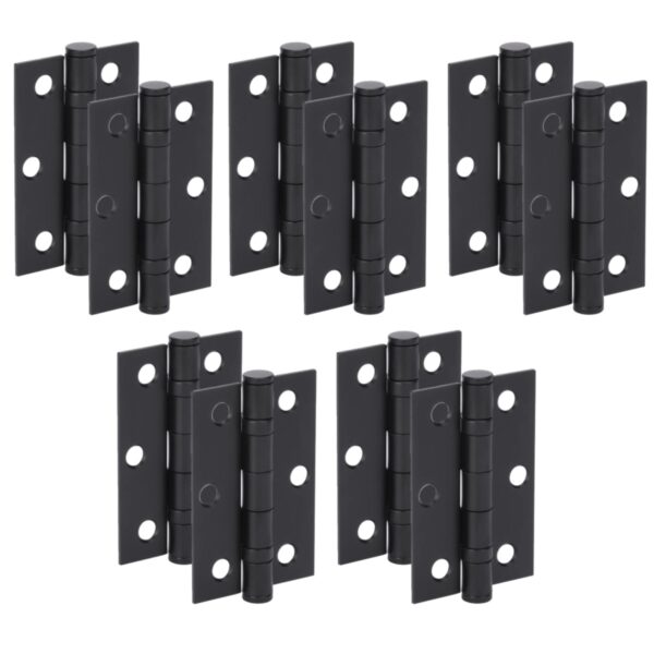 Door Hinges 5 Pairs 76mm / 3 inch Ball Bearing, with Screws - Black Matt