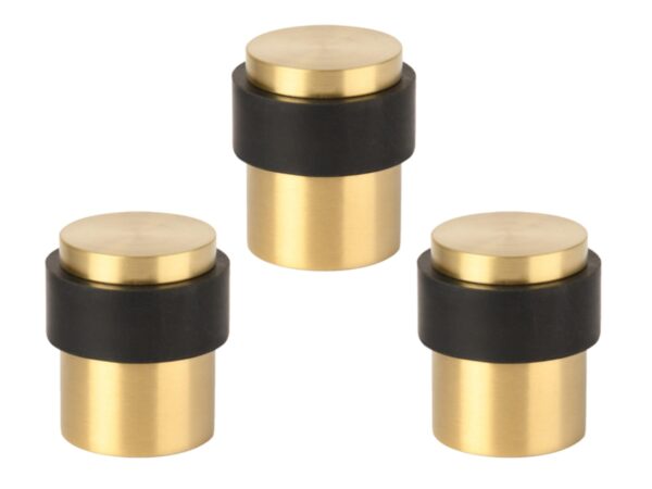 3 Pack Floor Mounted Collared Door Stops 30mm x 40mm, Concealed Fixing - Satin Brass