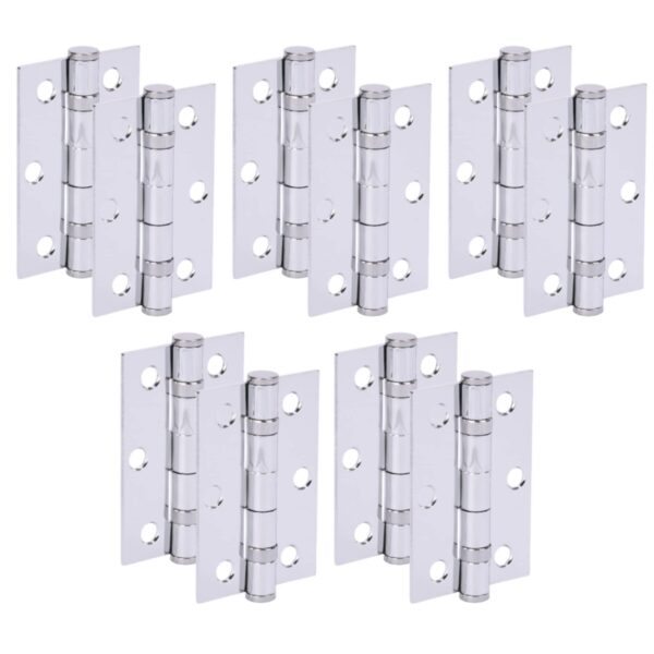 Door Hinges 5 Pairs 76mm / 3 inch Ball Bearing, with Screws - Polished Chrome
