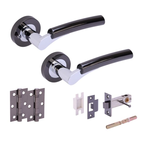 Raida Privacy Lever on Rose Door Pack (76mm) - Black Nickel/Polished Chrome