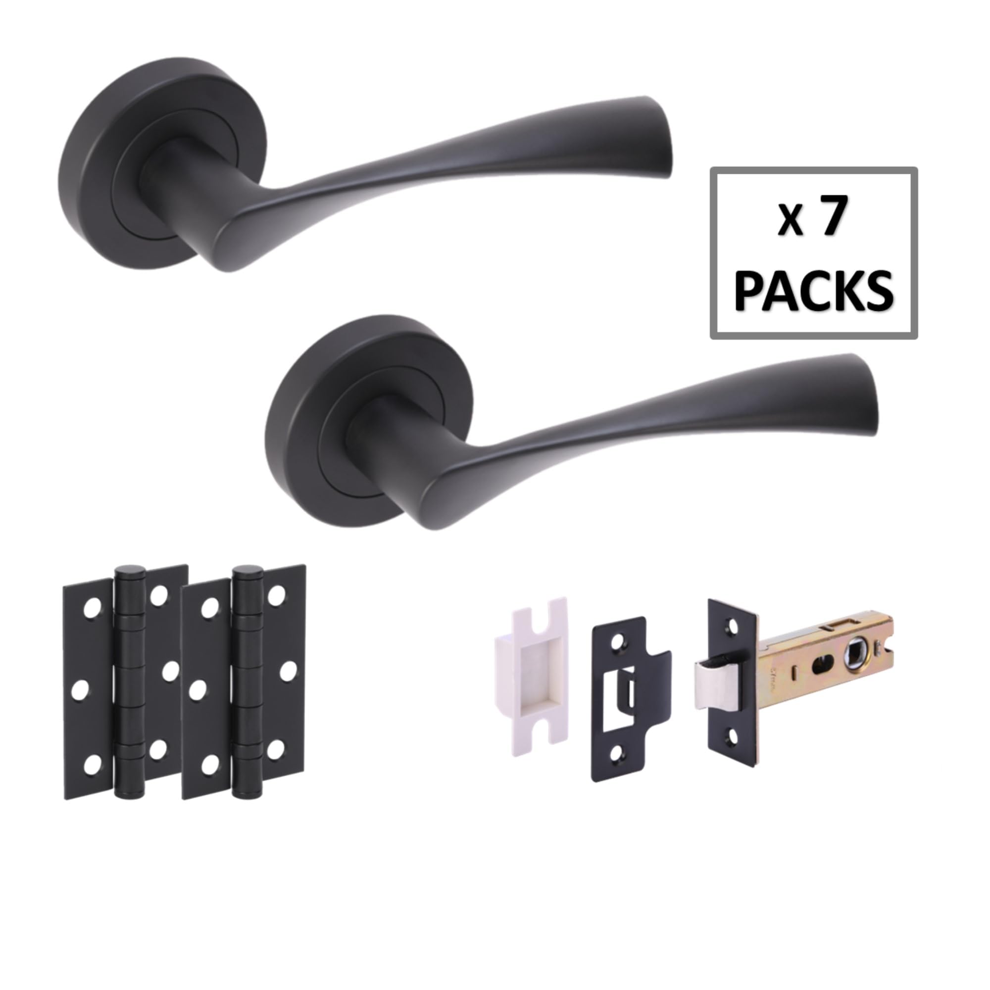 7 Sets Zena Internal Door Handles on Rose Lever Latch Door Packs (76mm) - Black Matt - Image 2