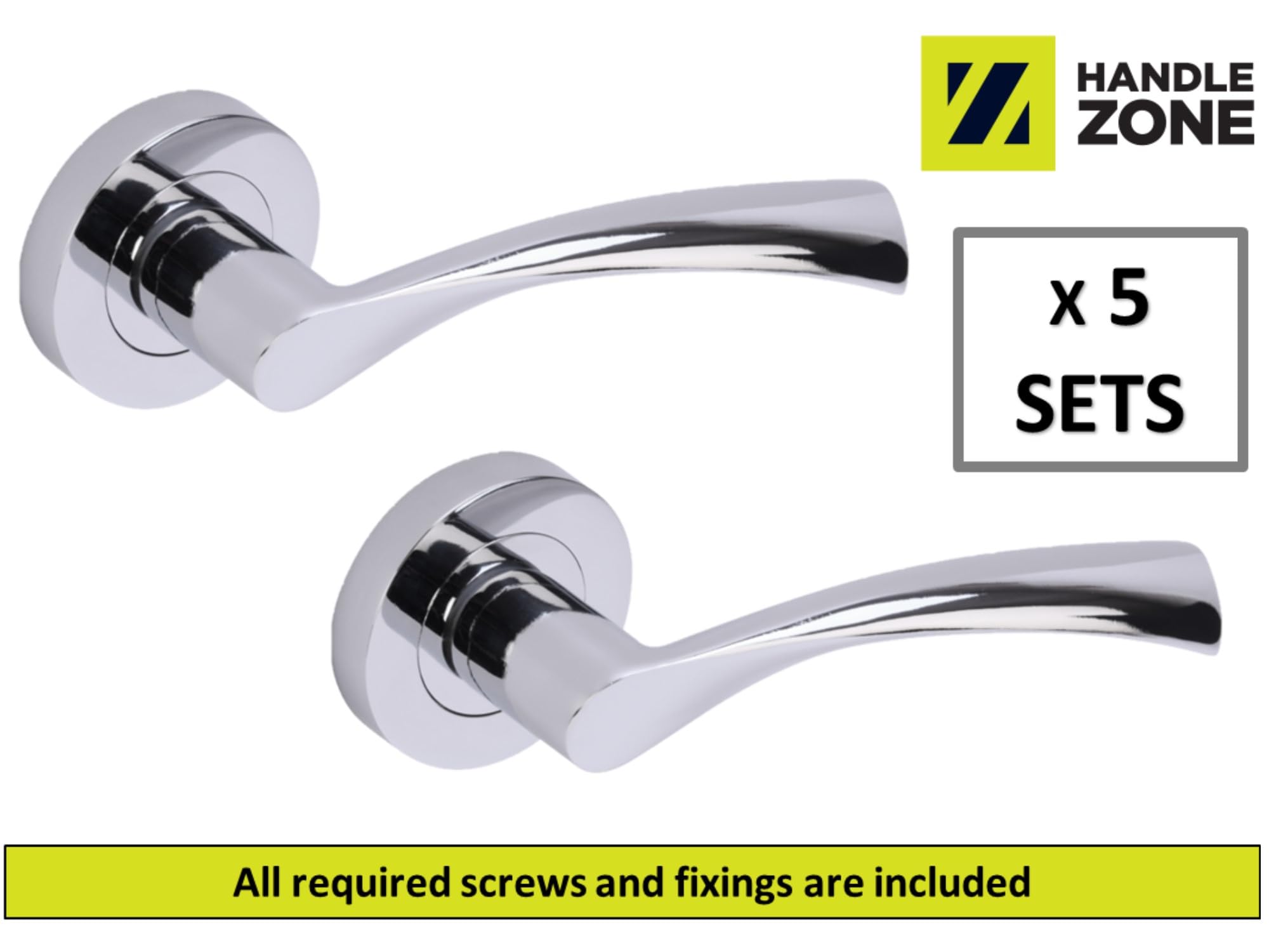 5 Sets Lobo Lever On Round Rose Door Handles - Polished Chrome - Image 2