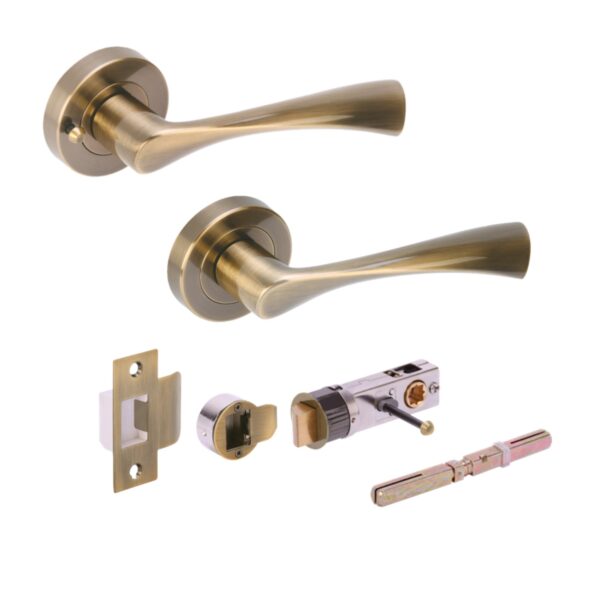 Zena Privacy Lever On Round Rose Door Handles, with Bullet Privacy Latch - Antique Bronze