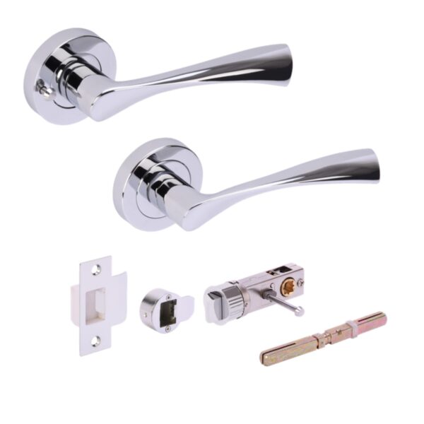 Zena Privacy Lever On Round Rose Door Handles, with Bullet Privacy Latch - Polished Chrome