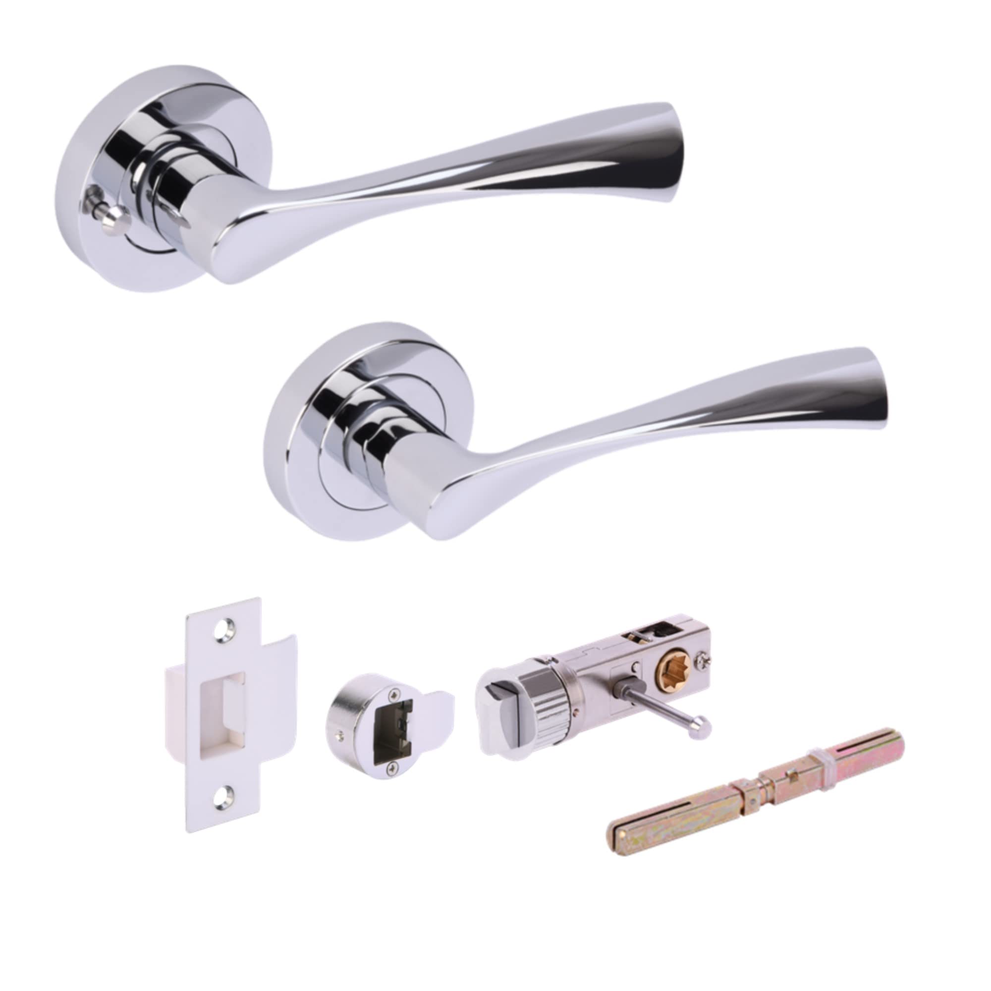 Zena Privacy Lever On Round Rose Door Handles, with Bullet Privacy Latch - Polished Chrome