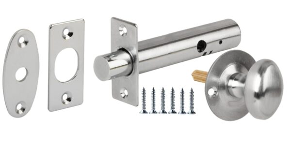 Mortice Security Door Bolt, Extended 88mm Silver Rack Bolt, with Satin Chrome Oval Thumbturn