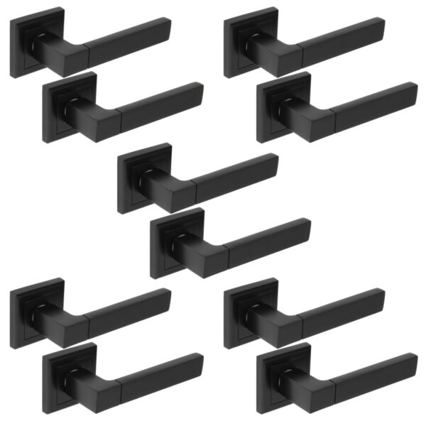 5 Sets Reno Lever On Square Rose Door Handles - Black Matt