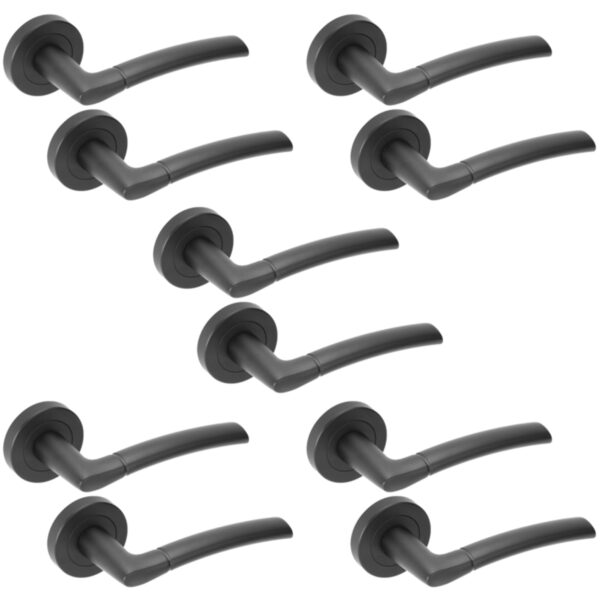 5 Sets Nemo Lever On Round Rose Door Handles - Black Matt