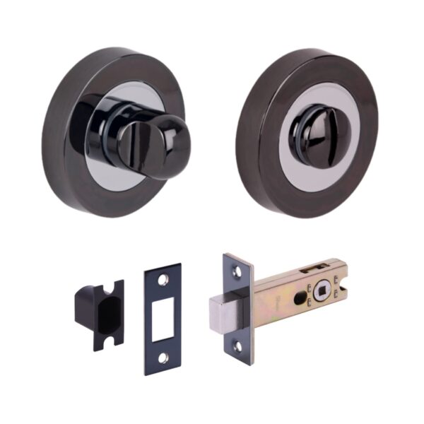 Bathroom Toilet Door Thumb Turn and Release Deadbolt Kit - Dual Finish Black Nickel/Polished Chrome - 76mm Bolt with 57mm Backset