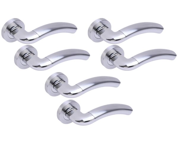 3 Sets Corax Premium Lever On Round Rose Door Handles - Polished/Satin Chrome
