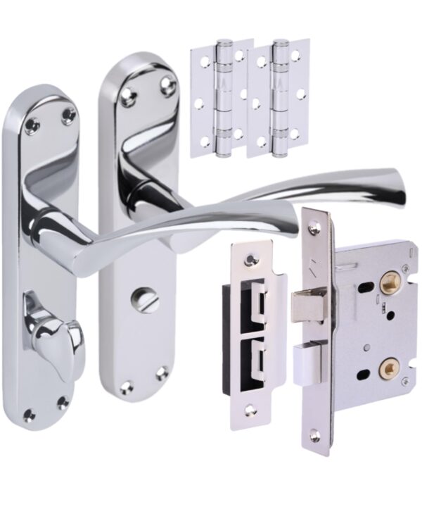 Lobo Bathroom Door Handles on Backplate Pack (76mm) - Polished Chrome