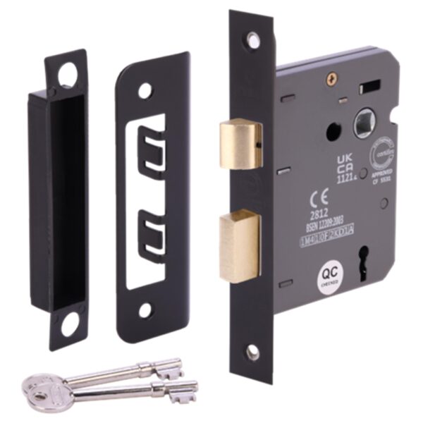 65mm (2 1/2 inch) Black Matt 3 Lever Mortice Sashlock CE & UKCA Approved - Fire Rated - 45mm Backset