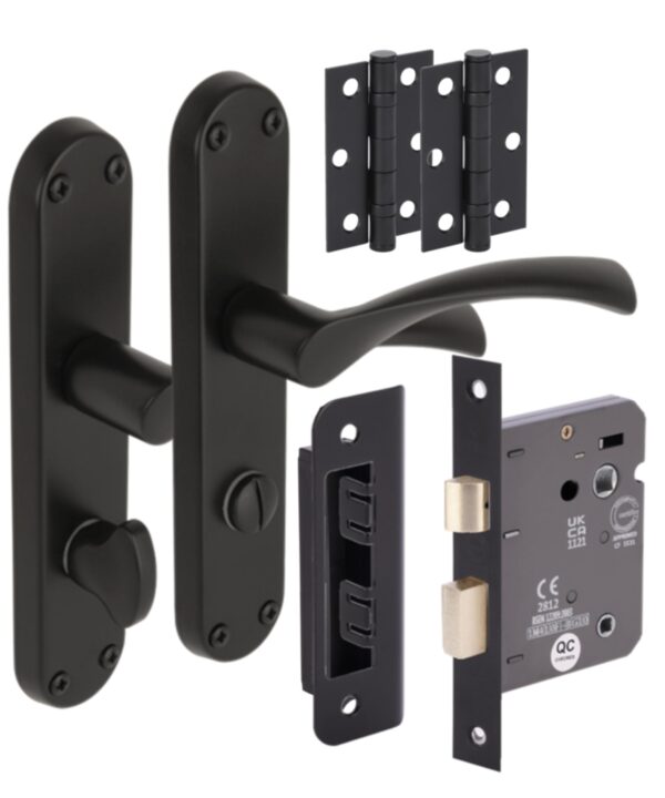 Lobo Bathroom Door Handles on Backplate Pack (76mm) - Black Matt