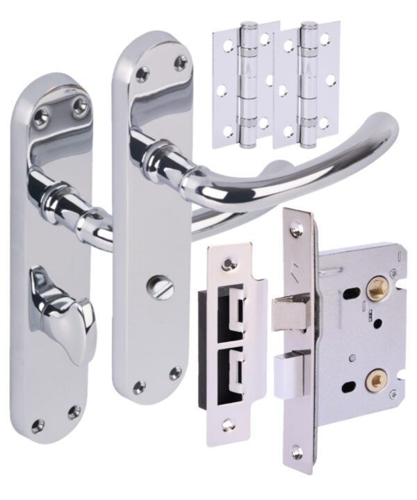Avis Door Handles on Backplate Bathroom Lock Pack (76mm) - Polished Chrome