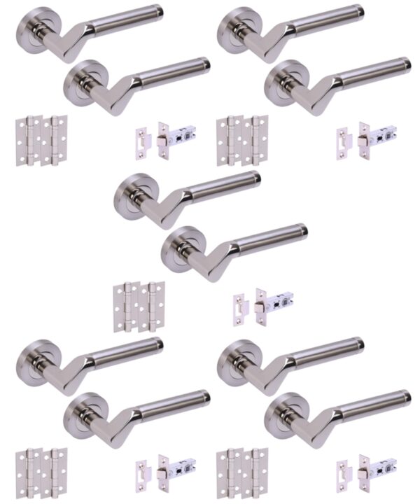 5 Sets Tucana Internal Door Handles on Rose Lever Latch Door Packs (76mm) - Polished/Satin Nickel