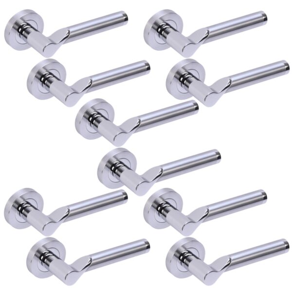 5 Sets Hydrus Premium Lever On Round Rose Door Handles - Polished/Satin Chrome