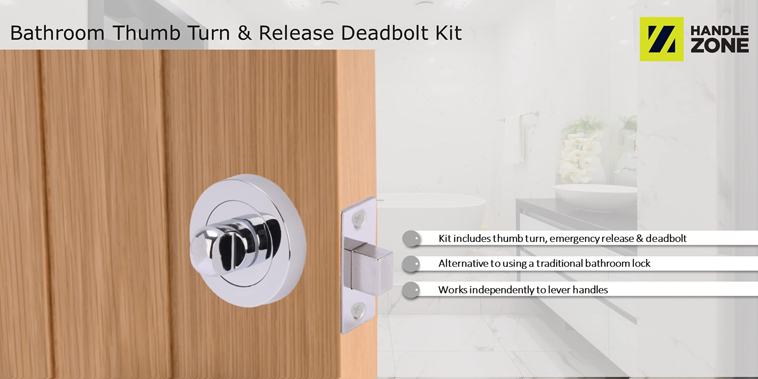 Bathroom Toilet Door Thumb Turn and Release Deadbolt Kit - Polished Chrome - 76mm Bolt with 57mm Backset - Image 4