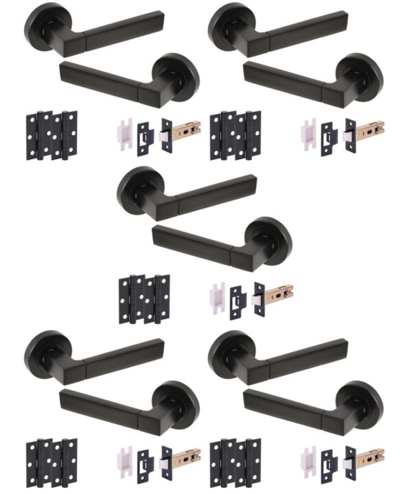 5 Sets Luxa Internal Lever Handles on Rose Door Packs (76mm) - Black Matt