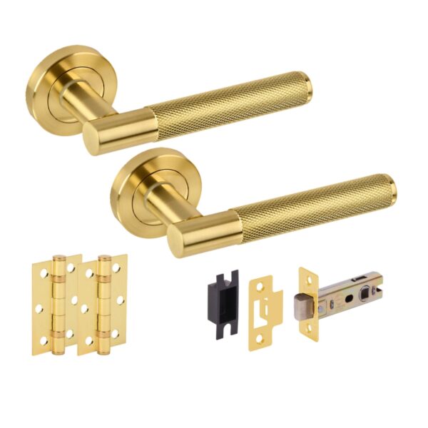 Evo Knurled Grip Internal Lever on Rose Door Pack (76mm) - Satin Brass
