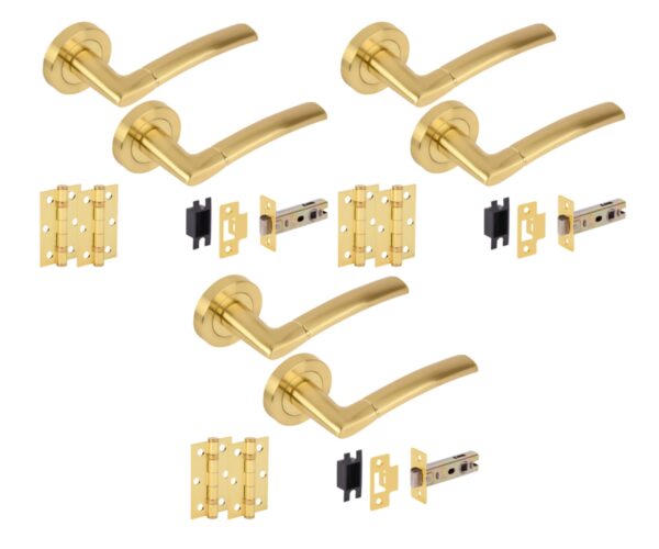 3 Sets Nemo Internal Door Handles on Rose Lever Latch Door Packs (76mm) - Brushed Brass