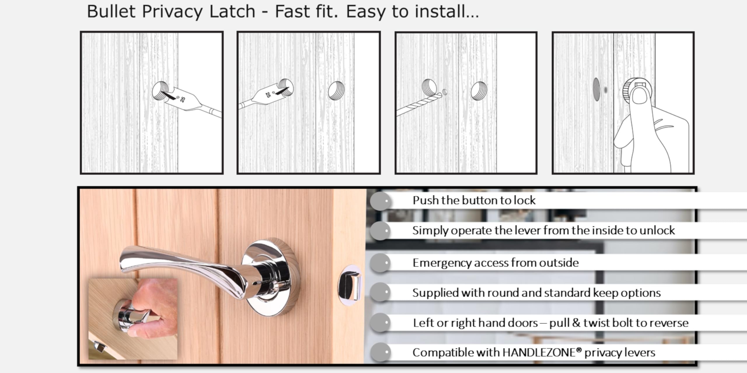 Solus Privacy Lever On Round Rose Door Handles, with Bullet Privacy Latch - Black Matt - Image 4