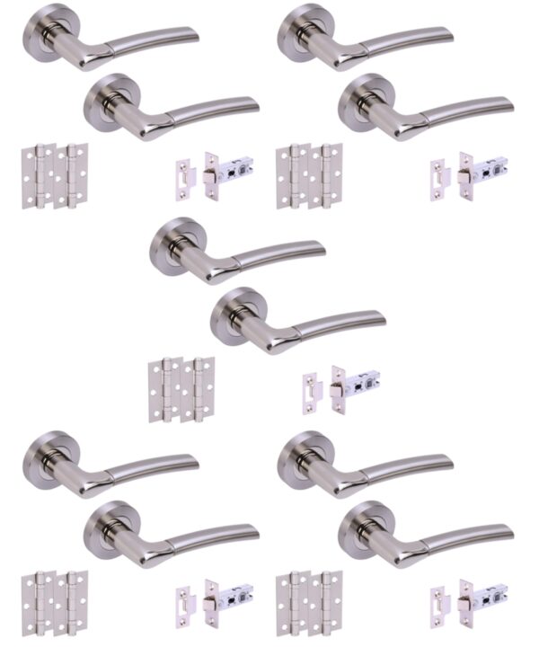 5 Sets Ursa Internal Door Handles on Rose Lever Latch Door Packs (76mm) - Polished/Satin Nickel